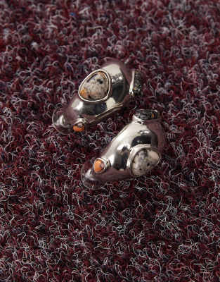 Reclaimed Vintage - Klobige Creolen in Silber mit Kunststein-Detail