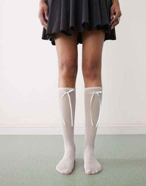 Reclaimed Vintage knee high mesh socks with white bow - view 1