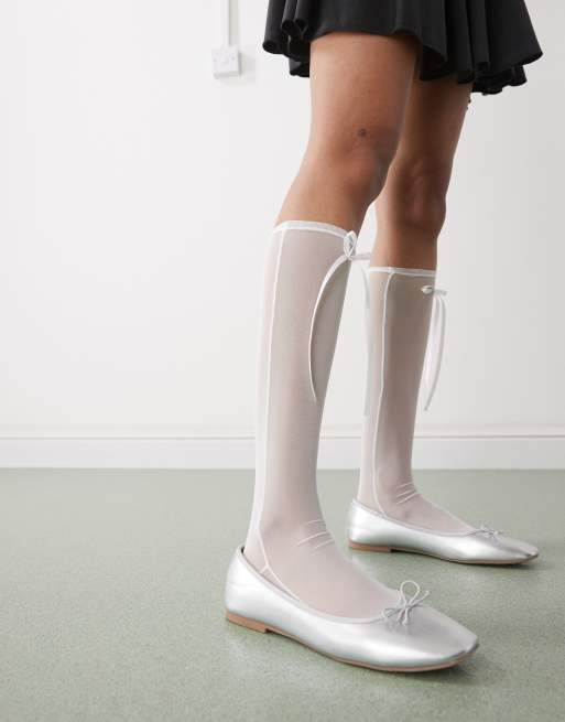 Reclaimed Vintage knee high mesh socks with white bow | ASOS