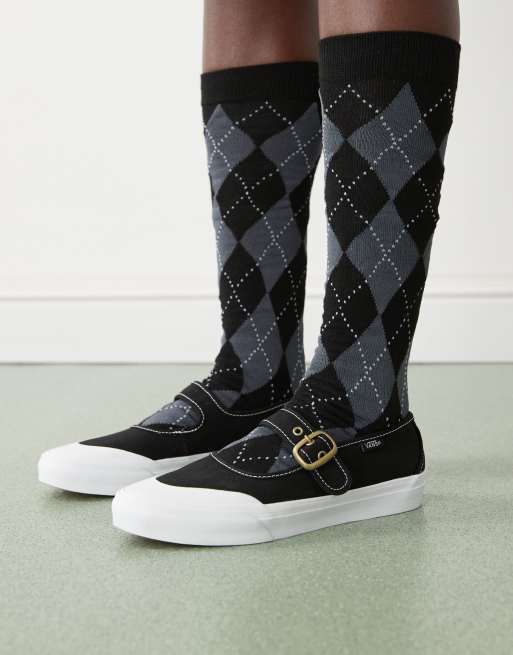 Reclaimed Vintage knee high socks in gray and black argyle | ASOS