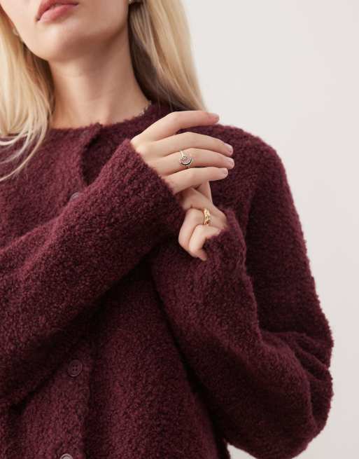 Reclaimed Vintage knit boucle boxy cardigan in plum