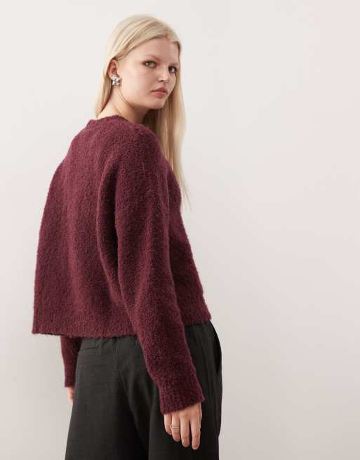 Reclaimed Vintage knit boucle boxy cardigan in plum