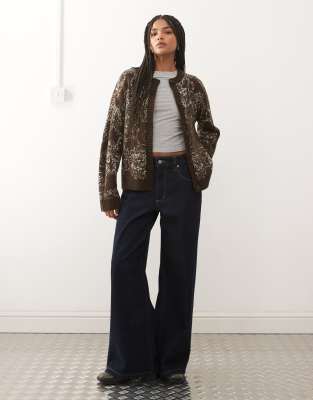 Reclaimed Vintage Knit Boxy Cardigan With Tapestry Print In Brown