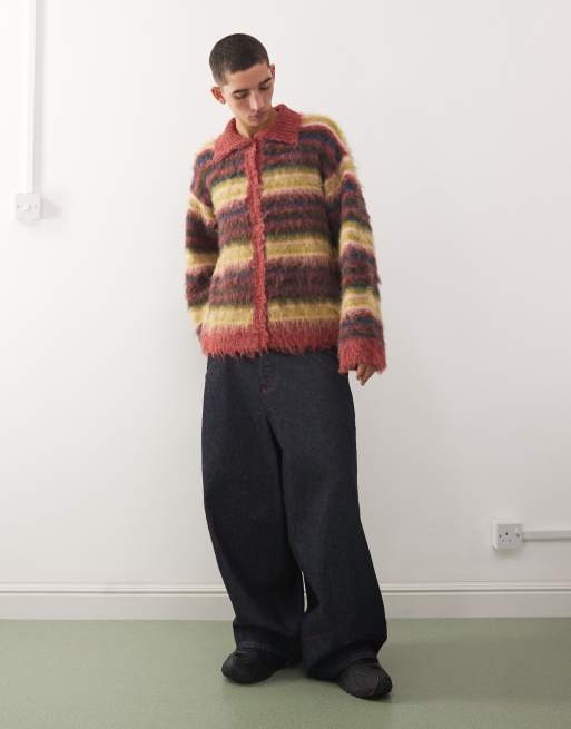 Reclaimed Vintage knit collared cardigan in multi stripe