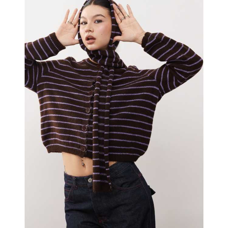 トップス vintage brown faded cardigan 207913447-1-chocolatestripe?$