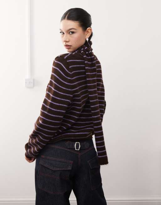 Reclaimed Vintage knit crew neck cardigan with scarf in