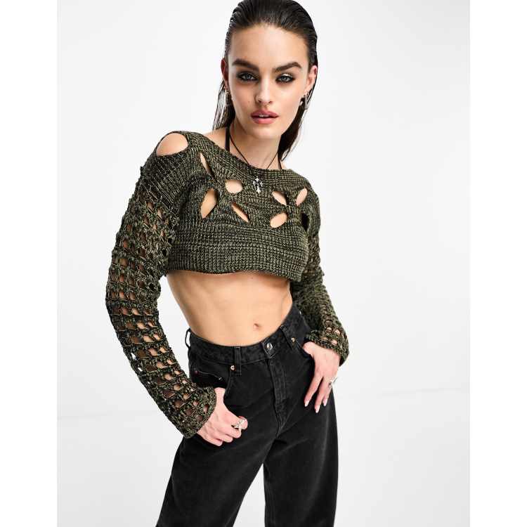 Reclaimed Vintage knit cut out cropped shrug sweater in washed