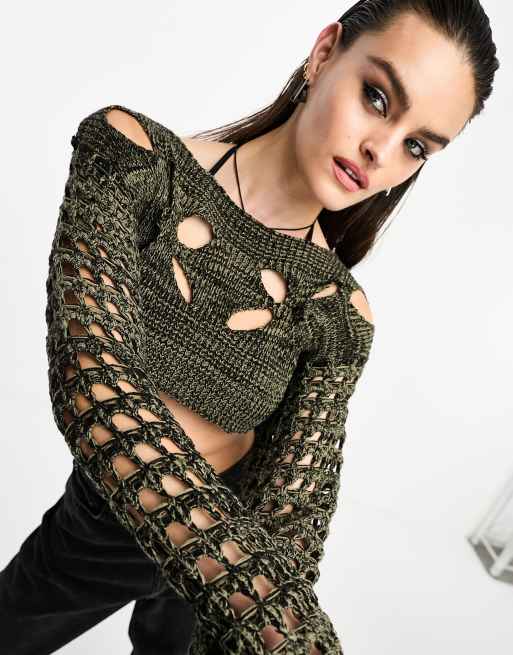 Reclaimed Vintage knit cut out cropped shrug sweater in washed