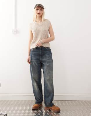 Reclaimed Vintage Knit Fisherman Oversized Cable Sweater In Neutral