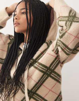 Reclaimed Vintage Knit Hooded Cardigan With Tie Bow Detail In Neutral