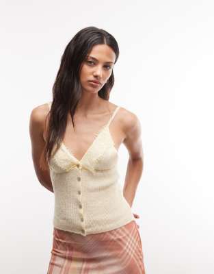 Reclaimed Vintage Knit Lace Trim Cami Top In Yellow