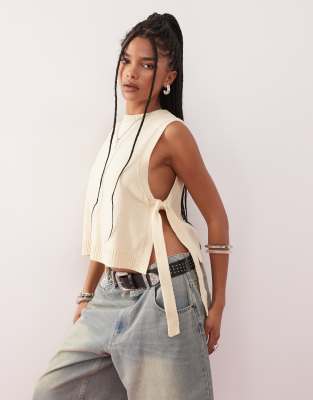 Reclaimed Vintage Knit Layering Tank Top With Tie Sides In Yellow
