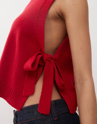 Reclaimed Vintage Knit Layering Tank With Tie Sides In Red