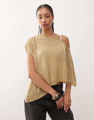 Reclaimed Vintage Knit Metallic Poncho In Brown