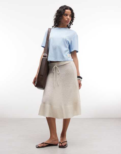 Reclaimed Vintage knit midi skirt in cream - view 1