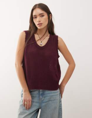 Reclaimed Vintage Knit Scoop Neck Tank Top With Scallop Edge Detailing In Brown