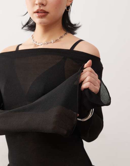 Reclaimed Vintage knit slash neck top in black | ASOS