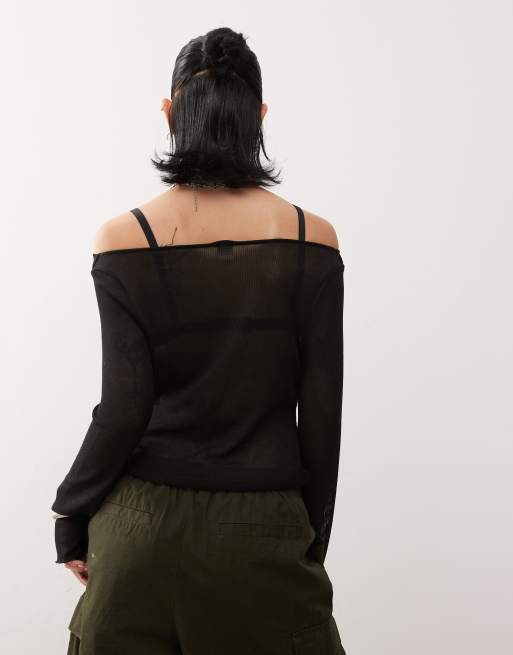 Reclaimed Vintage knit slash neck top in black | ASOS
