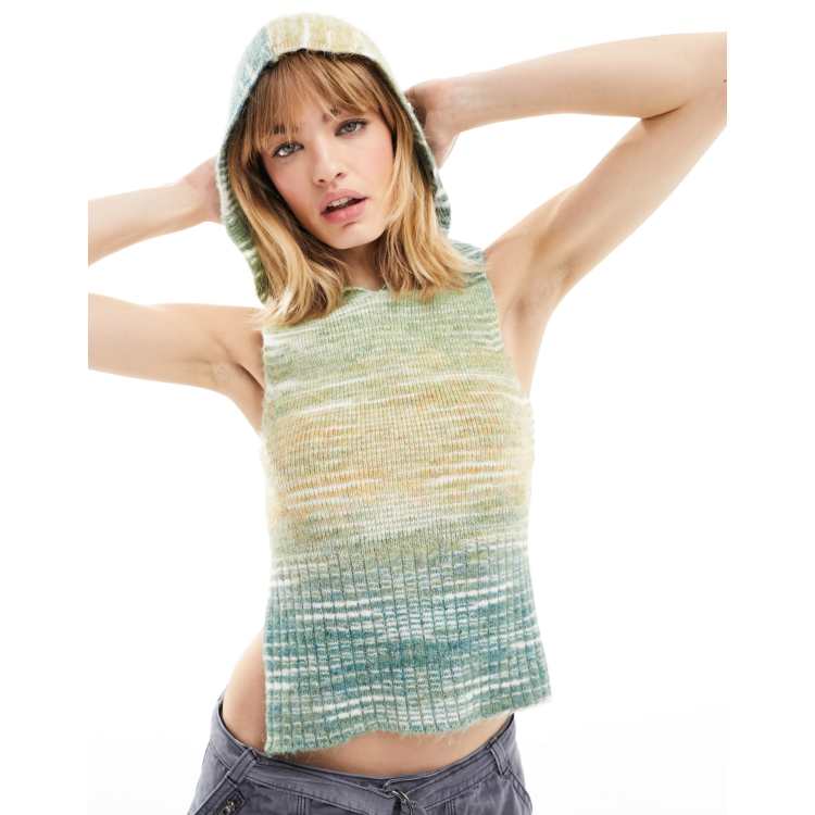 Reclaimed Vintage knit sleeveless sweater with hood in multi