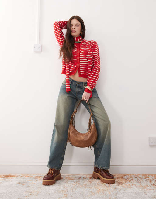 Reclaimed Vintage knit striped cardigan in cream and red, 2 of 4