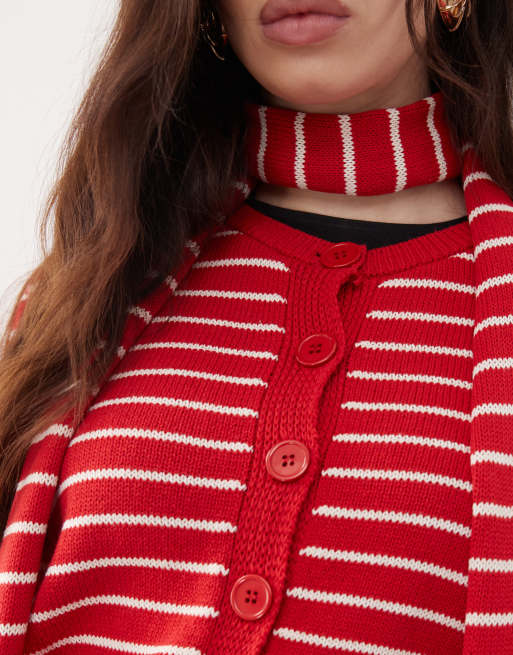 Reclaimed Vintage knit striped cardigan in cream and red, 3 of 4