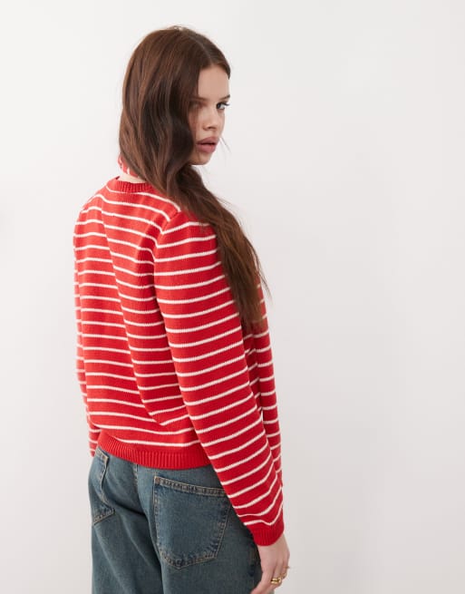 Reclaimed Vintage knit striped cardigan in cream and red, 4 of 4