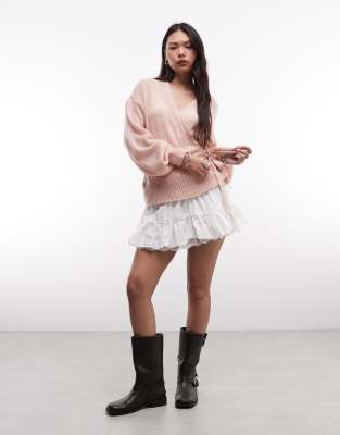 Reclaimed Vintage Knit Wrap Cardigan In Pink