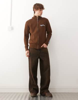 Reclaimed Vintage Knit Zip Up Track Jacket In Brown