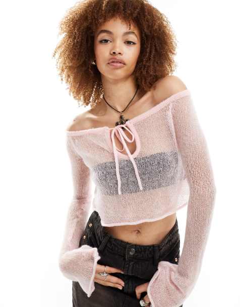 Reclaimed Vintage knitted bardot with flute sleeve - view 1