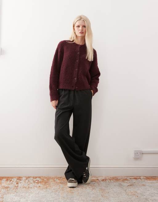 Reclaimed Vintage knitted boucle boxy cardigan in plum, 2 of 4