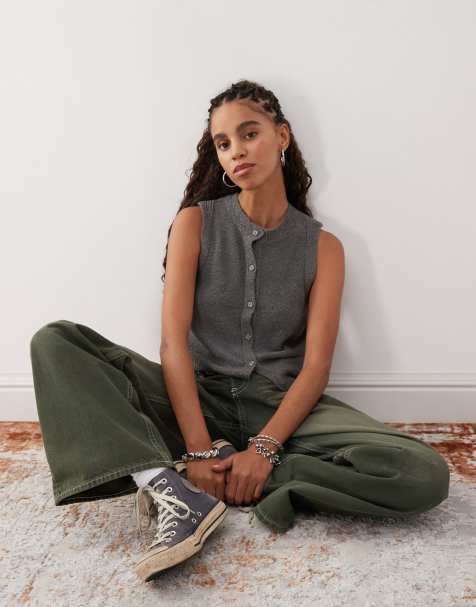 Reclaimed Vintage knitted button up tank in grey - view 1