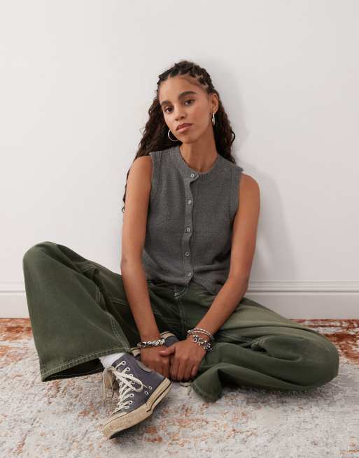 Reclaimed Vintage knitted button up tank in grey