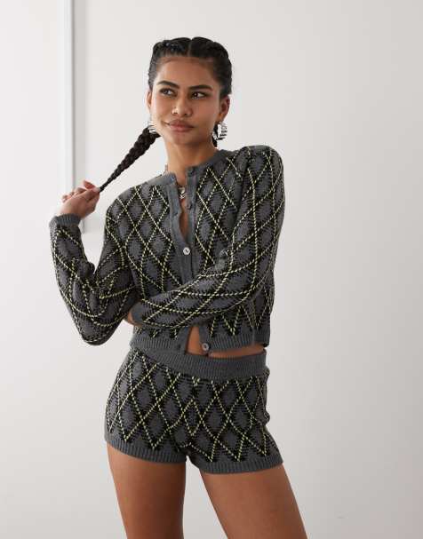 Reclaimed Vintage knitted cardi in argyle print (part of a set) - view 1
