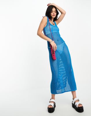 Reclaimed Vintage knitted crochet summer festival midi dress in blue - ASOS Price Checker