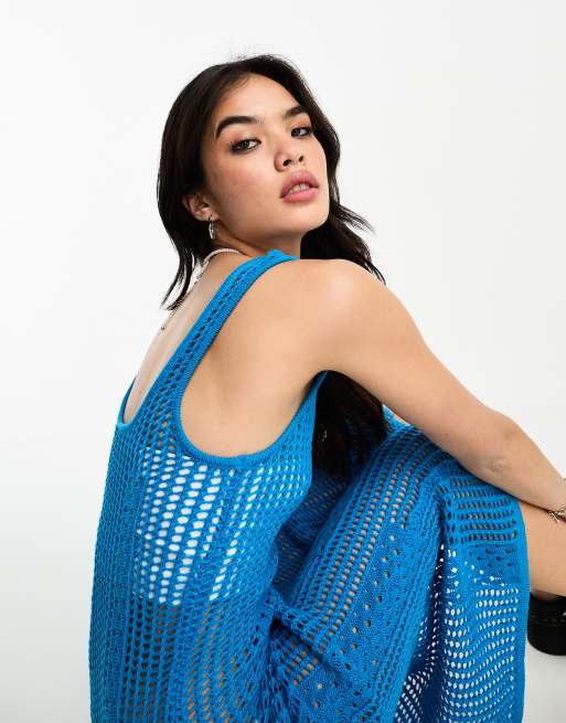 Blue crochet midi dress sales