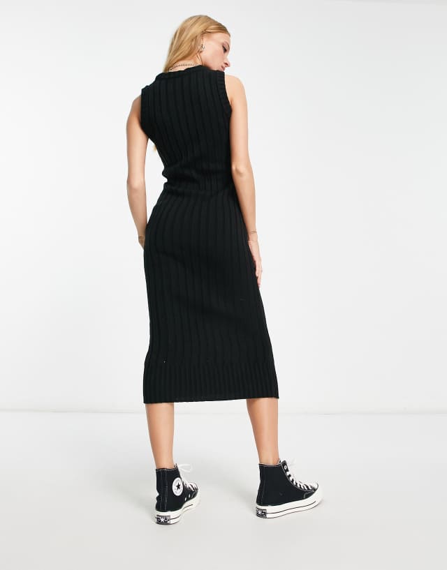 Reclaimed Vintage knitted midi dress with distressing in black 0