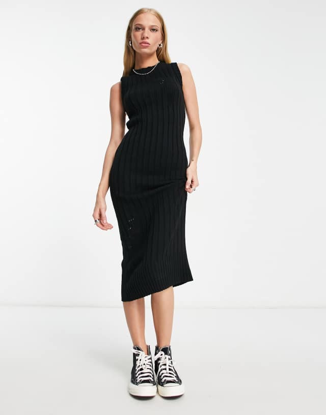 Reclaimed Vintage knitted midi dress with distressing in black 2
