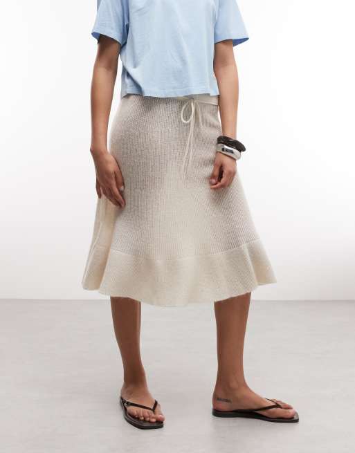 Reclaimed Vintage knitted midi skirt in cream, 2 of 5