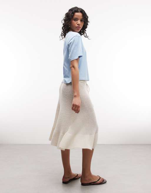 Reclaimed Vintage knitted midi skirt in cream, 5 of 5