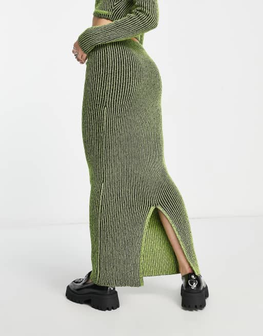 Reclaimed Vintage knitted midi skirt in neon plaited rib, 3 of 4
