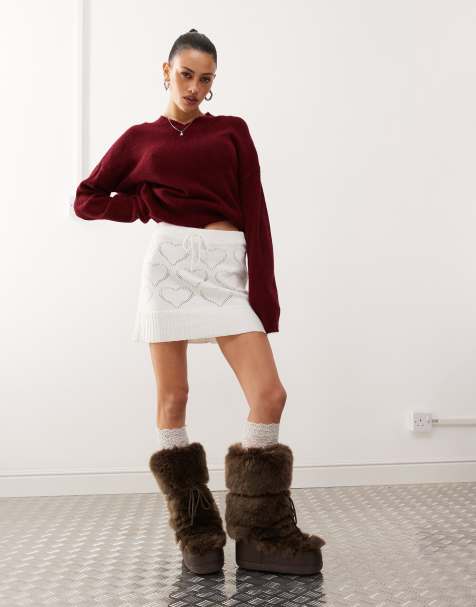 Reclaimed Vintage knitted pointelle skirt in off white - view 1