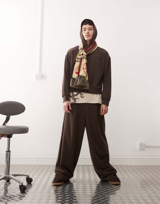 Reclaimed Vintage knitted slouchy oversized jogger co-ord in brown marl