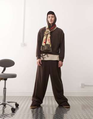 Reclaimed Vintage knitted slouchy oversized trackies in brown marl (part of a set) - view 1