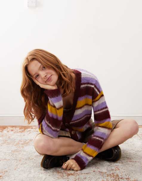 Reclaimed Vintage knitted stripe cardi in multi - view 1