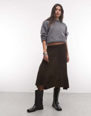 Reclaimed Vintage Knitted Wool Blend Midi Skirt In Brown