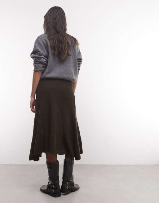 Reclaimed Vintage knitted wool blend midi skirt in chocolate brown, 5 of 5