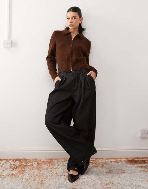 Reclaimed Vintage knitted zip through cardigan in chocolate - view 1