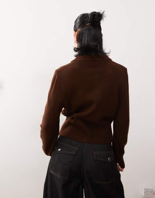 Reclaimed Vintage knitted zip through cardigan in chocolate | ASOS