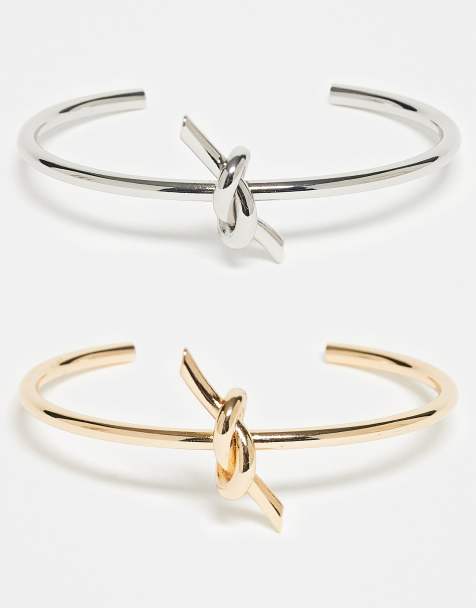 Reclaimed Vintage knot bangle 2 pack in gold and silver - view 1
