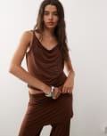 [Reclaimed Vintage] Reclaimed Vintage knot detail strap slinky cami top in mink brown (Part of a set) S Brown